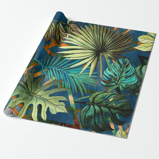 Papel De Regalo Seamless pattern with tropical leaves and geometri (Desenrollado)