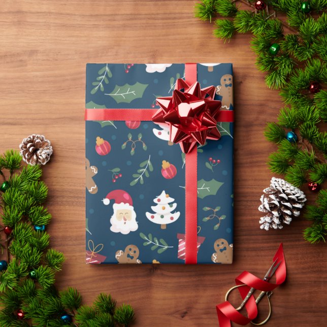Papel De Regalo Seamless Santa Claus And Ornaments (Regalo de vacaciones)