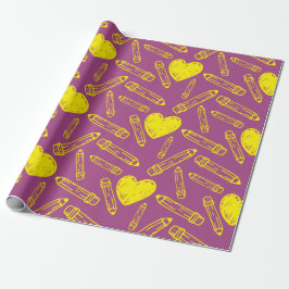 Papel De Regalo Seamless School Wrapping Paper With Heart Pencil 