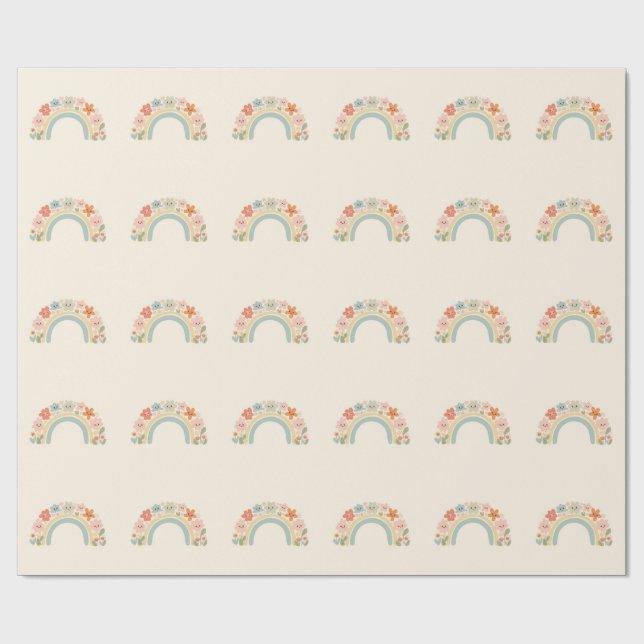 Papel De Regalo Seamless Smiling Flowers Pastel Rainbow Pattern (Superficie plana)