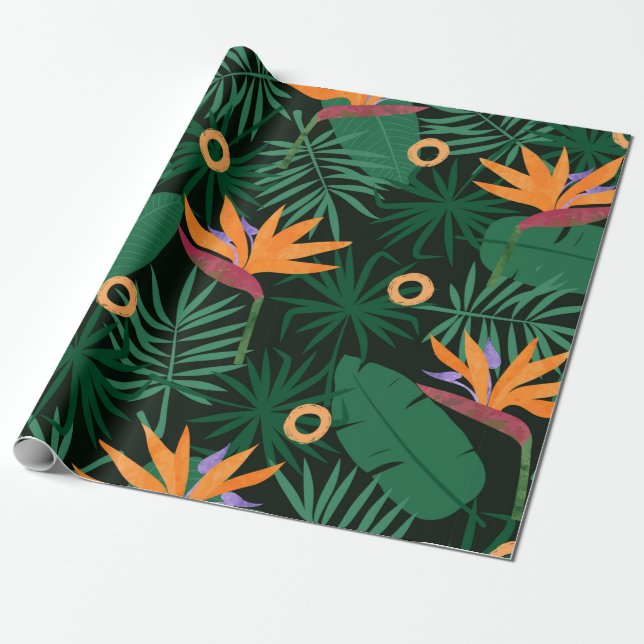 Papel De Regalo Seamless tropic pattern with strelitzia flowers an (Desenrollado)