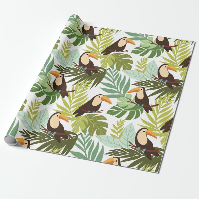Papel De Regalo Seamless tropical pattern with toucan and palm lea (Desenrollado)