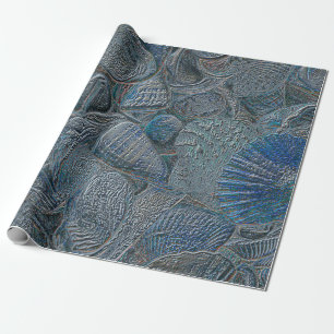 Papel De Regalo Seashells Ocean Beach Blue Metallage Decoupage