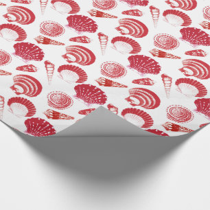 Papel De Regalo Seashells - rojo del cinabrio en un fondo blanco