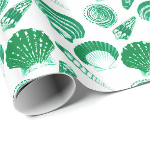 Papel De Regalo Seashells - verde esmeralda en un fondo blanco