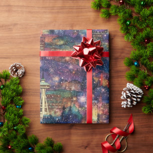 Papel De Regalo Seattle en Navidades y Año Nuevo en acuarelas