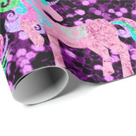 Papel De Regalo Secuencia morada rosada de unicornio con Purpurina
