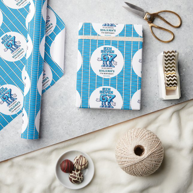 Papel De Regalo Seis Siete Meme Cumpleaños 7 | Divertido Moderno (Six Seven Meme 7th Birthday | Funny Trendy Wrapping Paper
)