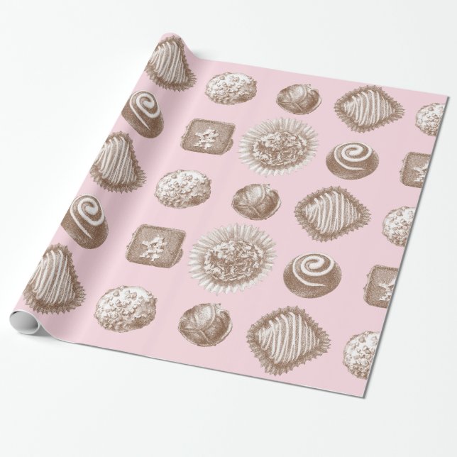 Papel De Regalo Seis trufas de chocolate en un diseño repetido (Desenrollado)
