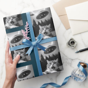 Papel De Regalo Selfie de gato divertida con drones de OVNI