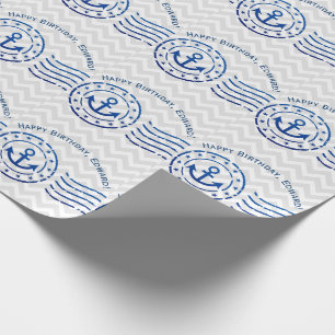 Papel De Regalo Sello De Anclo Y Cuello De Chevron Náutico