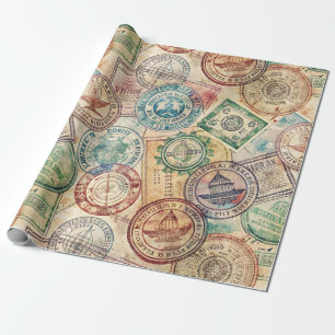 Papel De Regalo Sello de Pasaporte Rústico Patrón de Viaje (1)