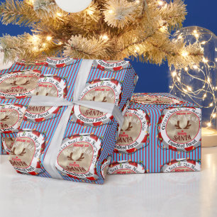 Papel De Regalo Sello Oficial de Santa Rudolph sobre Rayas Azules