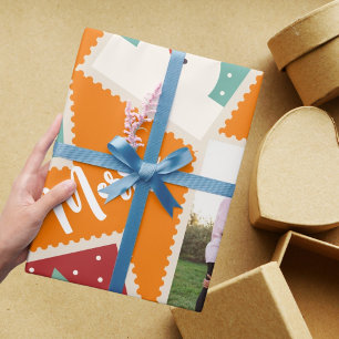 Papel De Regalo Sello Postal de Navidad Divertido Personalizado Na