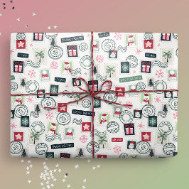 Papel De Regalo Sellos de correo de Navidades ilustrados