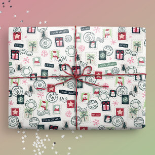 Papel De Regalo Sellos de correo de Navidades ilustrados