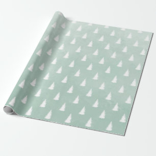 Papel De Regalo Selva de bosque blanco Árboles de pruce Sage Green