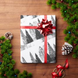 Papel De Regalo Selva de pino moderno blanco y negro