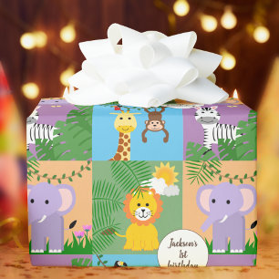 Papel De Regalo Selva Safari Animales salvajes Niños Día de Aniver