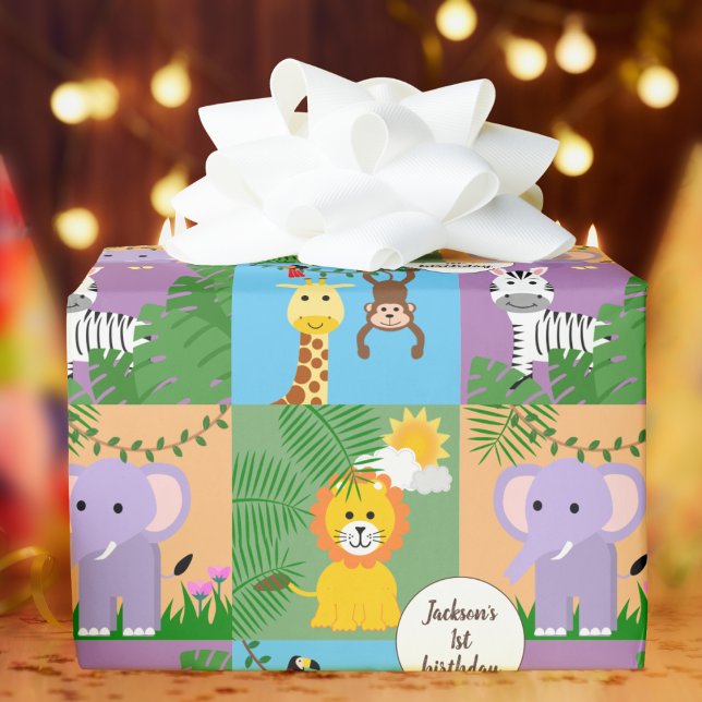 Papel De Regalo Selva Safari Animales salvajes Niños Día de Aniver (Subido por el creador)