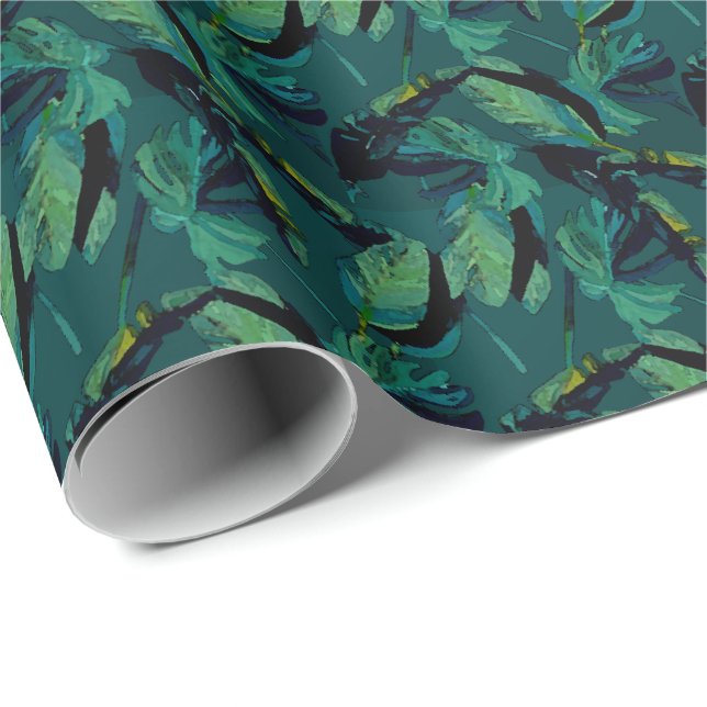 Papel De Regalo Selva tropical deja oliage acuarela (Esquina del rollo)