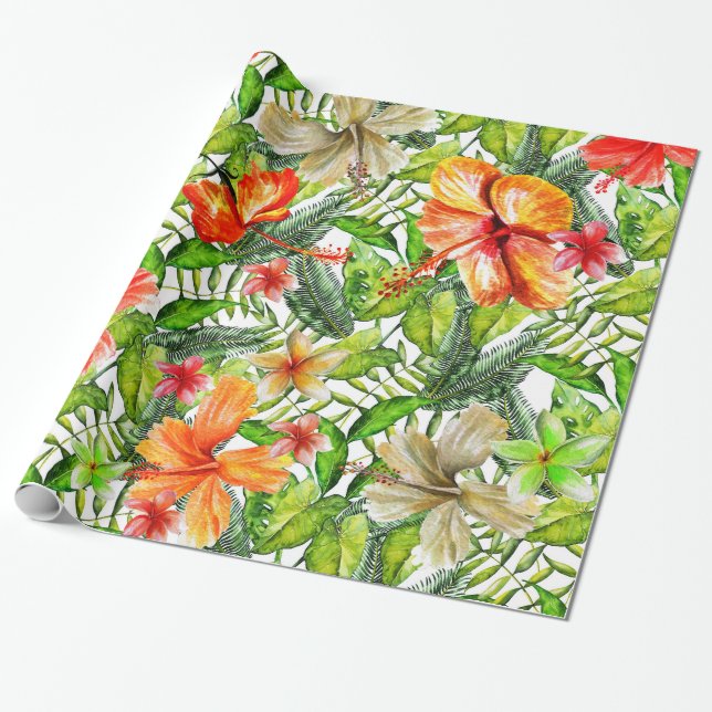 Papel De Regalo Selva tropical exótica flores de hibiscus (Desenrollado)