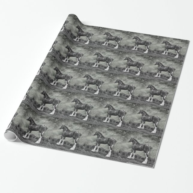 Papel De Regalo Semental B&W de Clydesdale (Desenrollado)