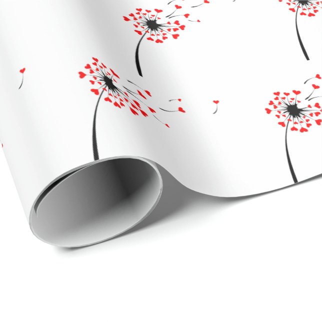 Papel De Regalo Semillas de corazón rojo de Dandelion (Esquina del rollo)