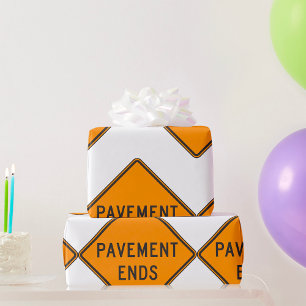 Papel De Regalo Señal de Tráfico de Fin de Pavimento Advertencia