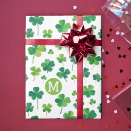 Papel De Regalo Sencilla Luck Green Luck Shamrock Patrick Monogram