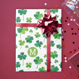 Papel De Regalo Sencilla Luck Green Luck Shamrock Patrick Monogram