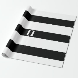 Papel De Regalo Sencillo elegante franjas blancas negras Monograma