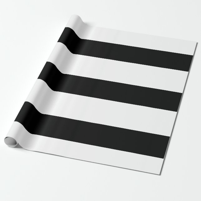 Papel De Regalo Sencillo elegante franjas blancas negras simples (Desenrollado)