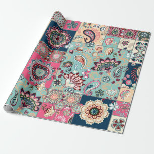 Papel De Regalo Sencillo fondo de mosaico con paisley y flor