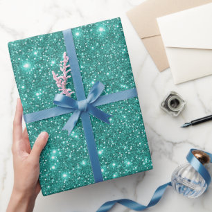 Papel De Regalo Sencillo Glam Turquesa Brillante Brillo 