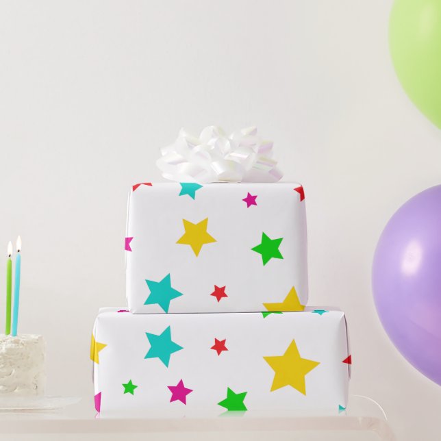 Papel De Regalo Sencillo patrón de estrellas festivas coloridas (Regalos de fiesta)