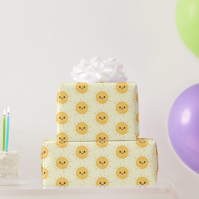 Papel De Regalo Sencillo patrón de sol amarillo feliz sonriente (Regalos de fiesta)