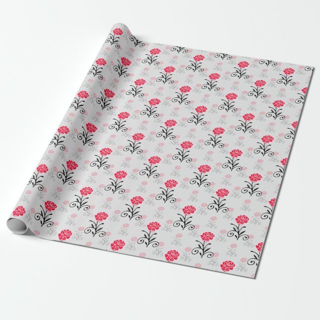 Papel De Regalo Sencillo patrón elegante de flor roja (Desenrollado)