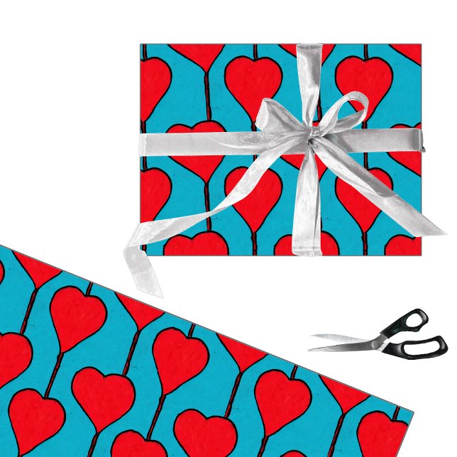 Papel De Regalo Sencillos corazones azules y rojos (Subido por el creador)