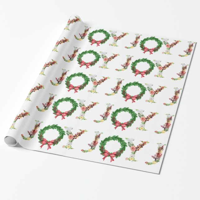 Papel De Regalo Sencillos Navidades florales escribieron alegre (Desenrollado)