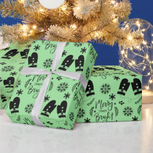 Papel De Regalo Sencillos Navidades Verdes Merry & Bright Mittens