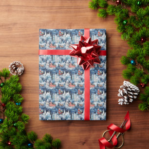 Papel De Regalo Sendero de Santa por los árboles nevados: Santa Sl