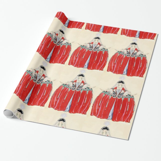 PAPEL DE REGALO SEÑORA DE LA MODA ROJA COSTUMBRE DE DISEÑADOR MAKE (Desenrollado)