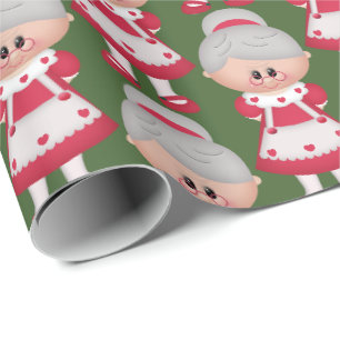 Papel De Regalo Señora linda Claus Christmas Holiday tejó el