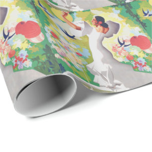 Papel De Regalo Señorita España Pájaros Flores Fiesta Jardín