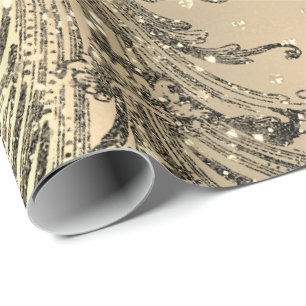 Papel De Regalo Sepia francesa del damasco del oro del negro real