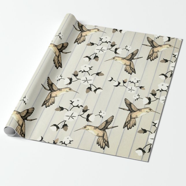 Papel De Regalo Sepia Hummingbirds & Florals (Desenrollado)