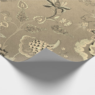 Papel De Regalo Sepia oriental delicada floral del oro del jardín