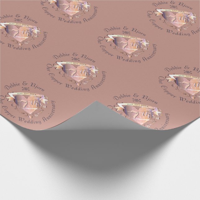 Papel De Regalo Séptimo aniversario de Boda de cobre (Esquina)