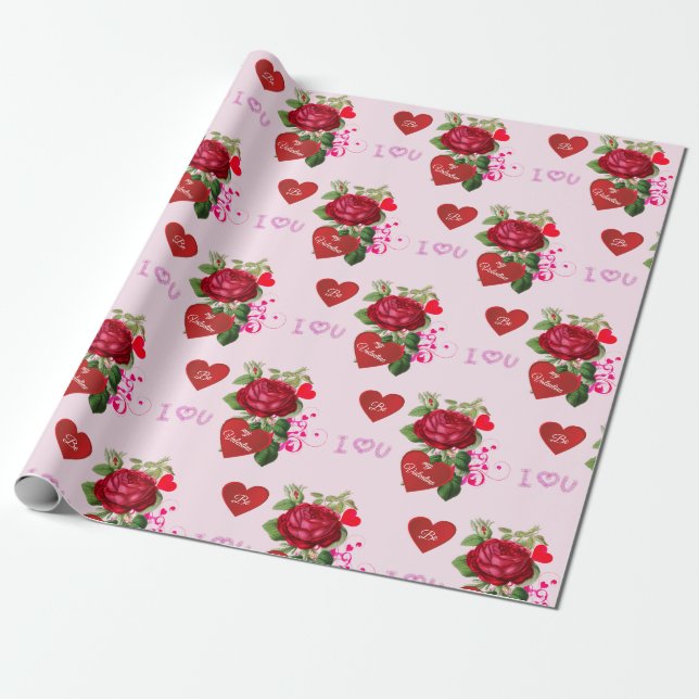 Papel De Regalo Ser Mi San Valentín Rosas Rojas Fiesta  (Desenrollado)